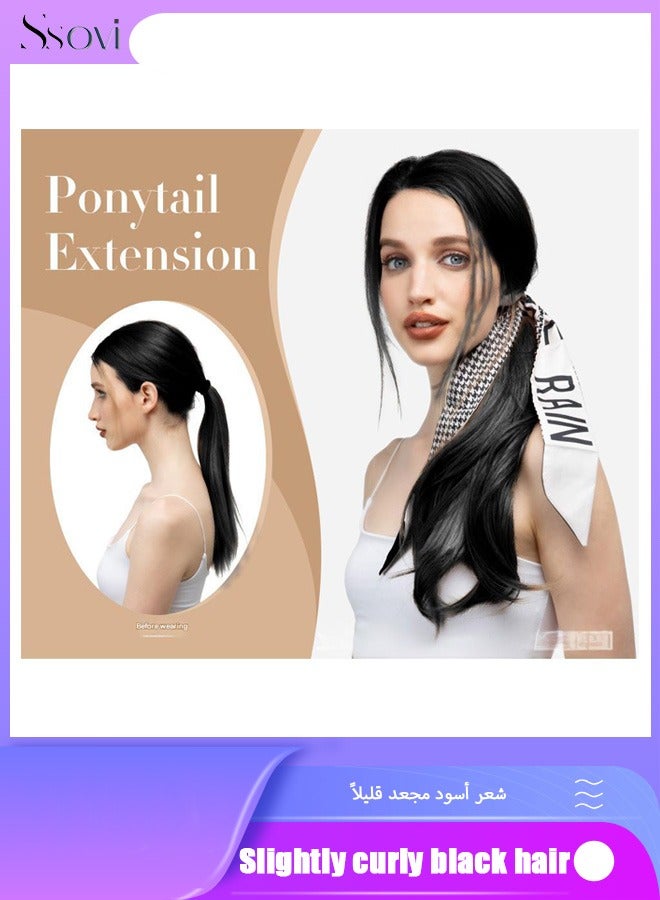 Ssovi Elegant Ponytail Hair Extension with Scarf 40cm Slightly Curly Clip-in Style for Personalized Fashion - Image 1