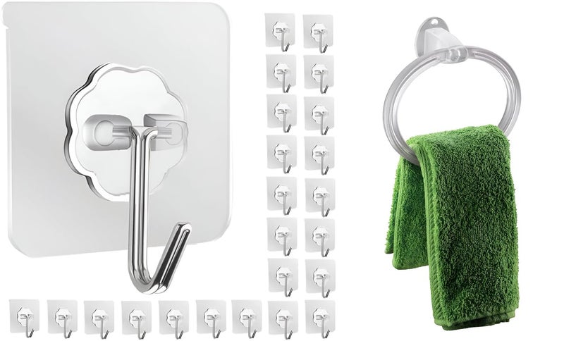 Stainless Steel Adhesive Hooks 15 Pack Durable Kitchen Wall Hooks WallMounted Plastic Towel Ring Holder Durable and SpaceSaving Bathroom Accessory
