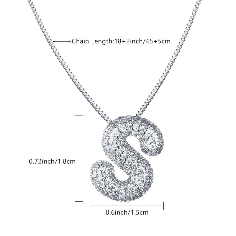 SKQIR Diamond Initial Letter Silver M Necklace for Women Bubble Silver Plated Puffy Balloon Alphabet Crystal Zircon Pendant Name Necklace Dainty Charms Trendy Jewelry Gift for Women - Image 5