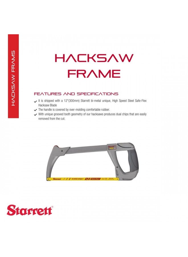 Starrett High Tension Hacksaw Frame with Bi-Metal Unique High-Speed Steel Safe-Flex Hacksaw Blade - 28000 PSI Tension, 4.3/8" Throat Depth, 12" Blade Length - K145 - Image 2