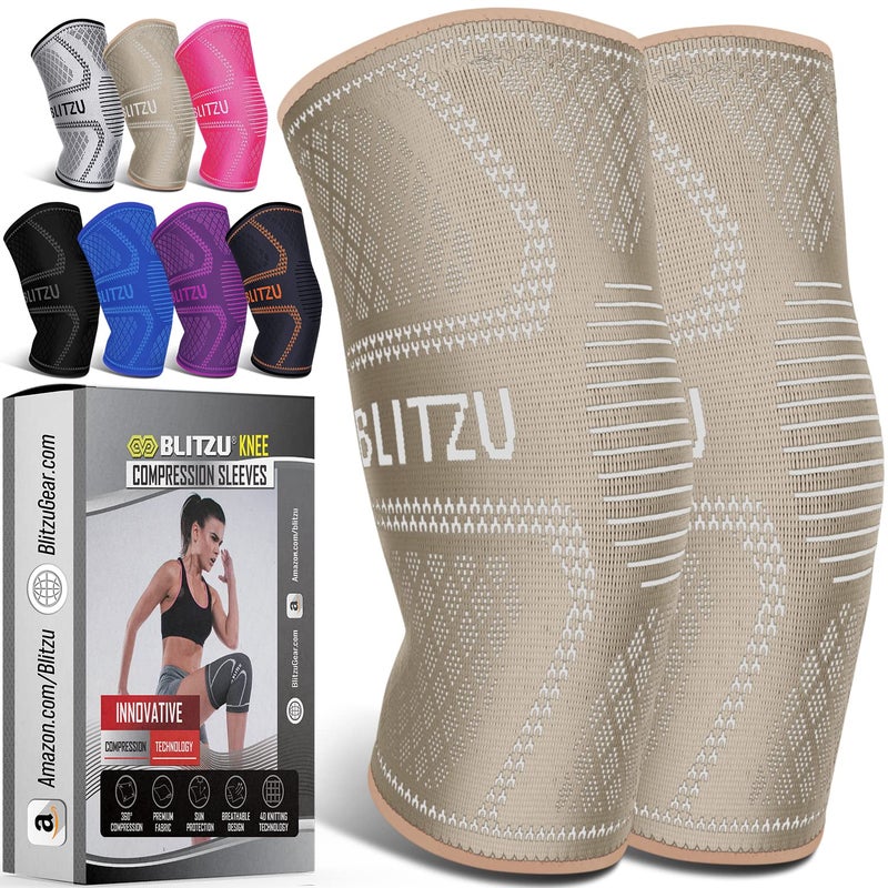 Knee Brace for Women Men 2 Pack Compression Knee Brace Knee Support Sleeve for Pain Relief Running Workout Sports Knee Braces for ACL Meniscus Tear Arthritis and Injury Recovery Beige L