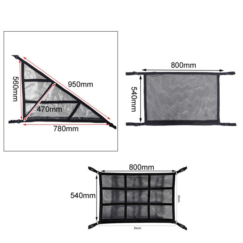 شبكة تخزين مثلثة الشكل لسقف السيارة، جيب قوي لتحمل الأحمال بسحاب مزدوج، حقيبة شبكية لسقف السيارة، منظم تخزين داخل السيارة - Image 2