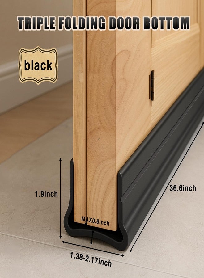 Pangda 2 Pcs Door Draft Stopper 36.6 Inch Length Cuttable Underdoor Noise Stopper Weather Windproof Weatherproof Stripping Door Seal Self Adhesive (Black) - Image 2