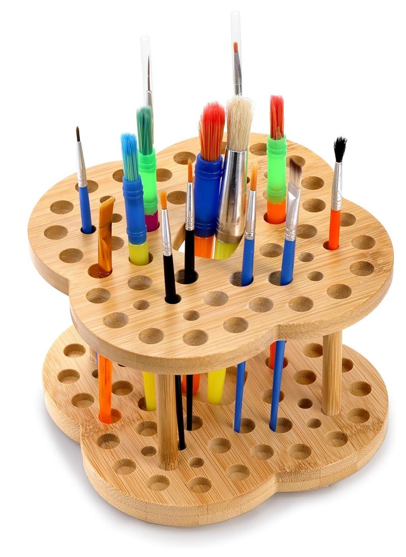 Foraineam Foraineam 2 Pack Rotating Paint Brush Holder 53 Holes Bamboo Display Drying Stand Artist Paint Brush Organizer Watercolor Brush Stand Rack Paint Brush Storage Art Supply Organizer  - Image 4