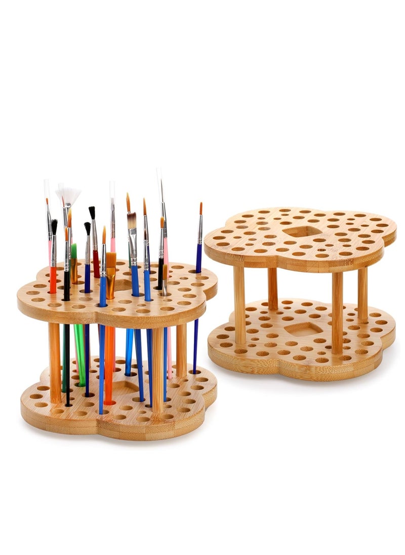 Foraineam Foraineam 2 Pack Rotating Paint Brush Holder 53 Holes Bamboo Display Drying Stand Artist Paint Brush Organizer Watercolor Brush Stand Rack Paint Brush Storage Art Supply Organizer  - Image 1