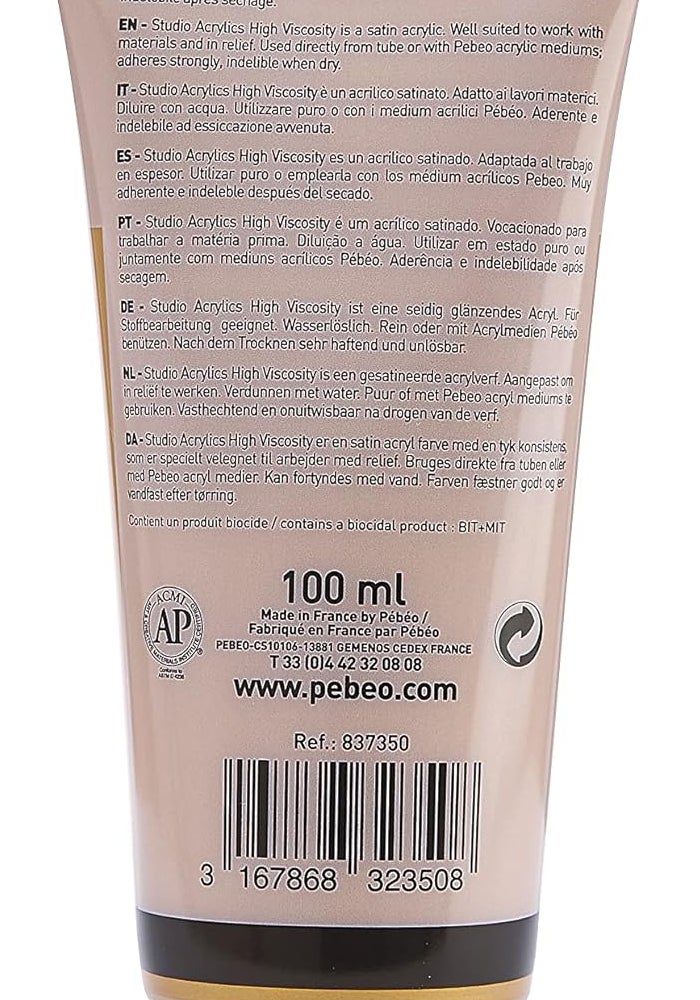 Pebeo Studio Acrylics High Viscosity Paint - Iridescent Precious Gold, 100ml - Image 2