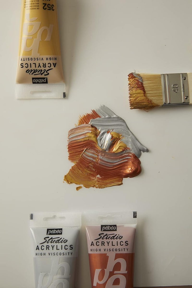 Pebeo Studio Acrylics High Viscosity Paint - Iridescent Precious Gold, 100ml - Image 4