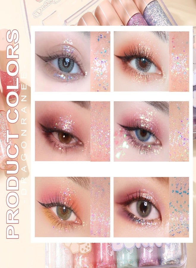 Aseawave 6Pcs Liquid Glitter Eyeshadow Eyeliner, Korean Makeup Bling Under Eye Shadow, Shimmer Eye Make Up, Long Lasting,Quick Drying & Pigmented Loose Glitter Glue for Crystals Eye Makeup - Image 4