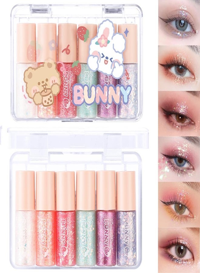 Aseawave 6Pcs Liquid Glitter Eyeshadow Eyeliner, Korean Makeup Bling Under Eye Shadow, Shimmer Eye Make Up, Long Lasting,Quick Drying & Pigmented Loose Glitter Glue for Crystals Eye Makeup - Image 1