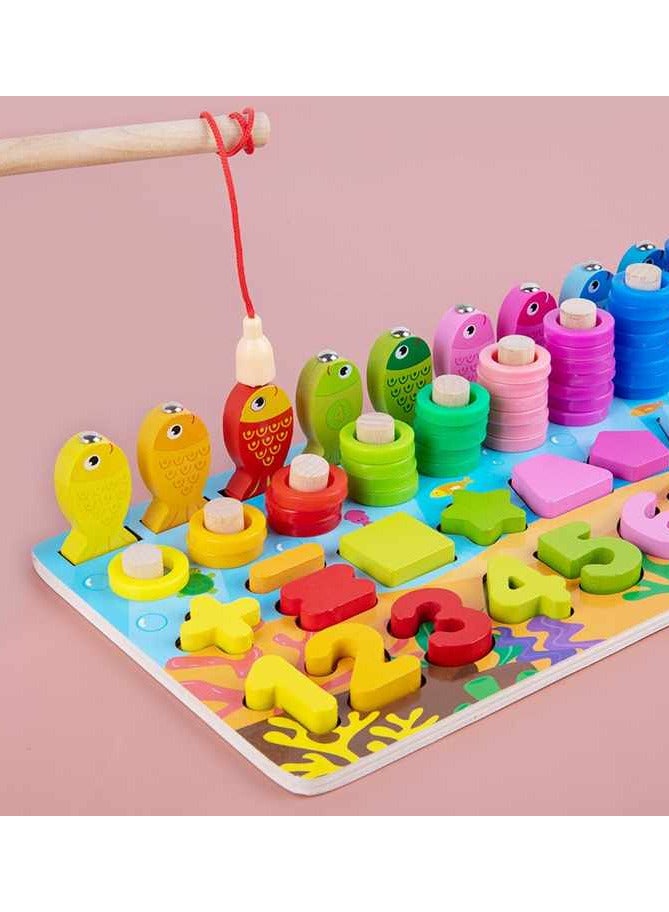 Montessori Counting Board: Comprehensive Educational Toy, Sensory Fishing Games, Wooden Geometric Shapes Playset to Develop Your Child's Skills (1x6). - Image 3
