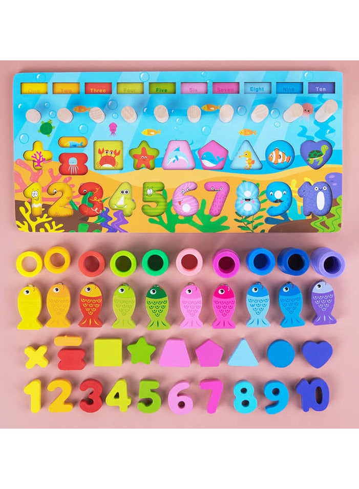 Montessori Counting Board: Comprehensive Educational Toy, Sensory Fishing Games, Wooden Geometric Shapes Playset to Develop Your Child's Skills (1x6). - Image 5