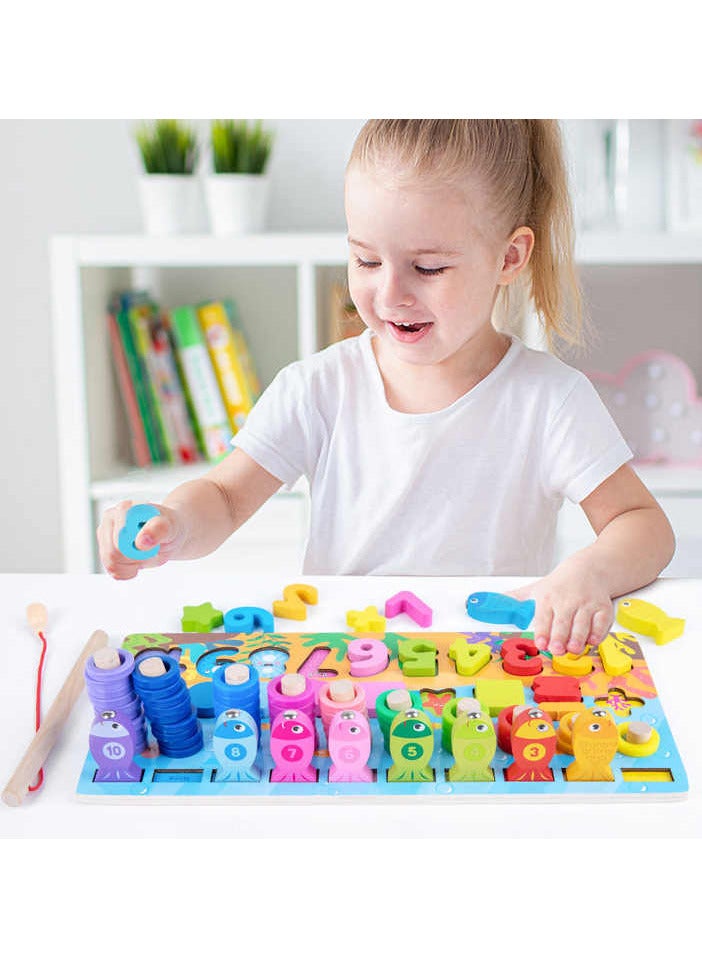 Montessori Counting Board: Comprehensive Educational Toy, Sensory Fishing Games, Wooden Geometric Shapes Playset to Develop Your Child's Skills (1x6). - Image 2
