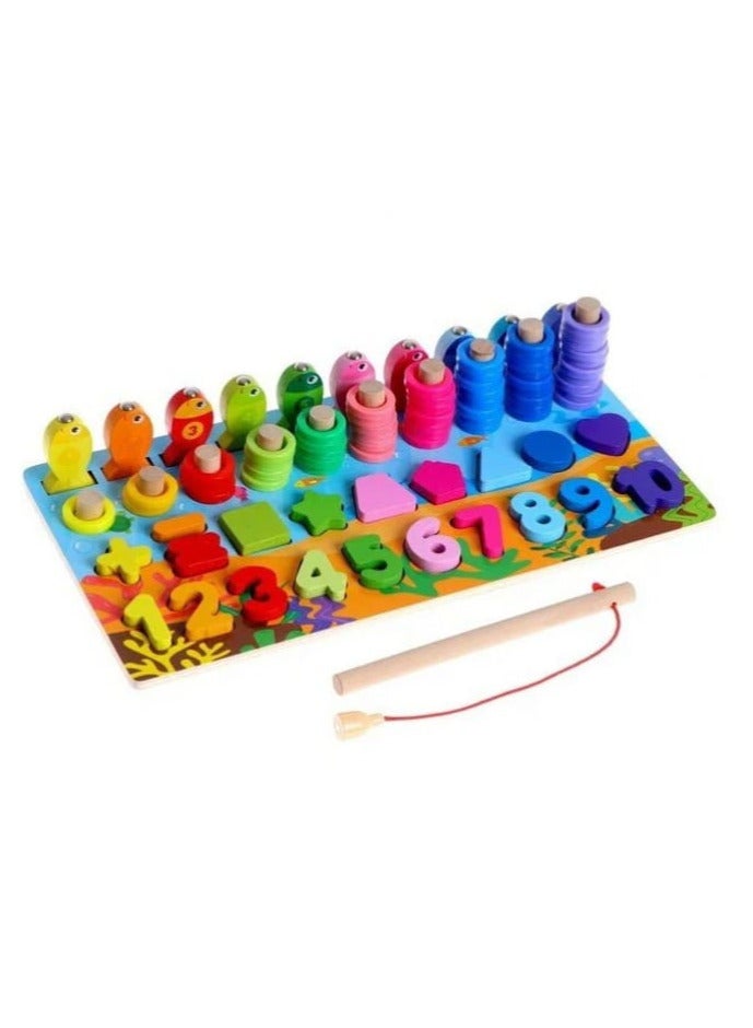 Montessori Counting Board: Comprehensive Educational Toy, Sensory Fishing Games, Wooden Geometric Shapes Playset to Develop Your Child's Skills (1x6). - Image 4