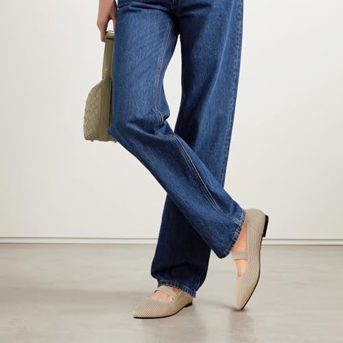 TINGRISE Women's Flats Shoes Pointed Toe Knit Washable Ballet Comfortable Dressy Mary Jane Flat Beige US10 - Image 5