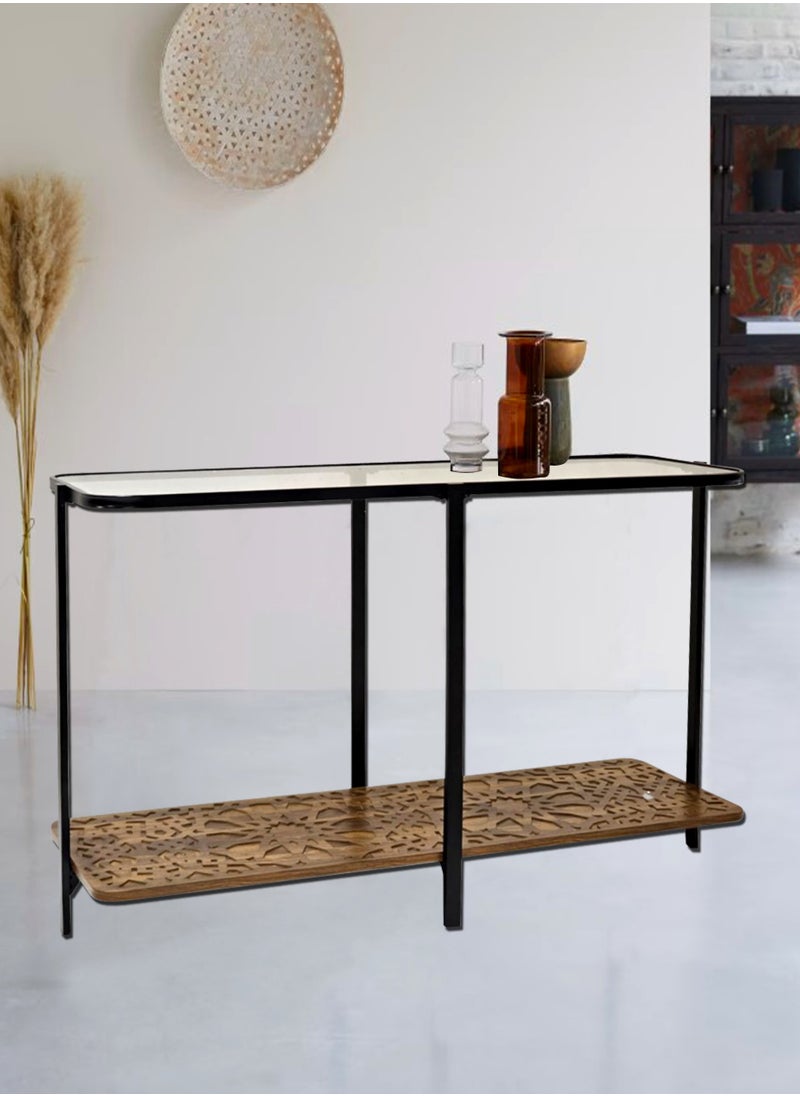 Living - Console Table Glass Top with Storage Shelf 130*80*30 CM - Image 1