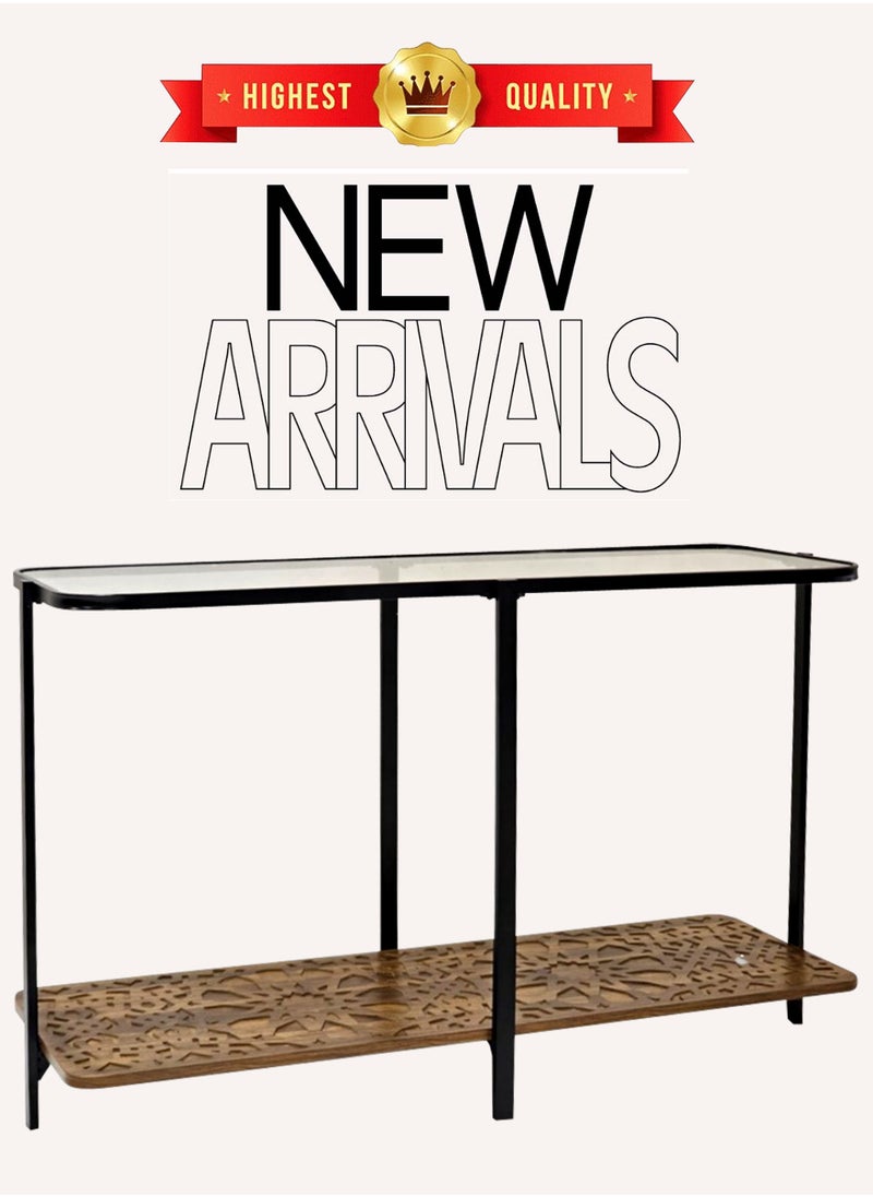 Living - Console Table Glass Top with Storage Shelf 130*80*30 CM - Image 1