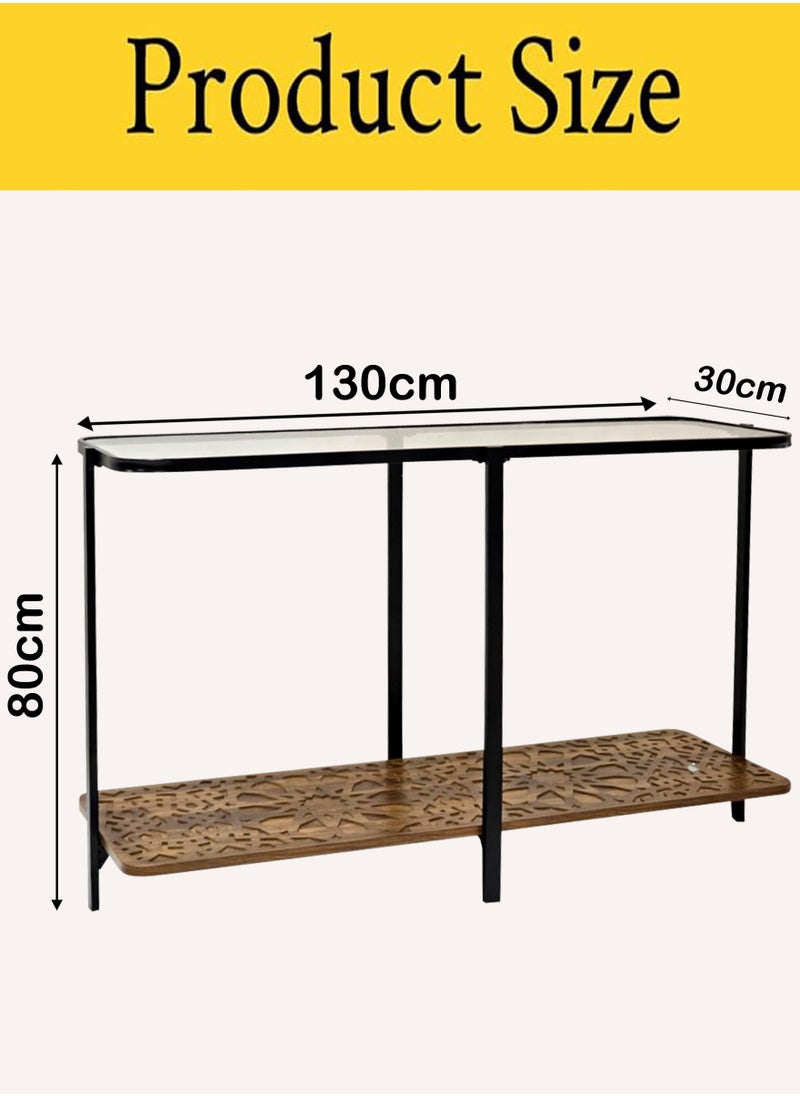 Living - Console Table Glass Top with Storage Shelf 130*80*30 CM - Image 1