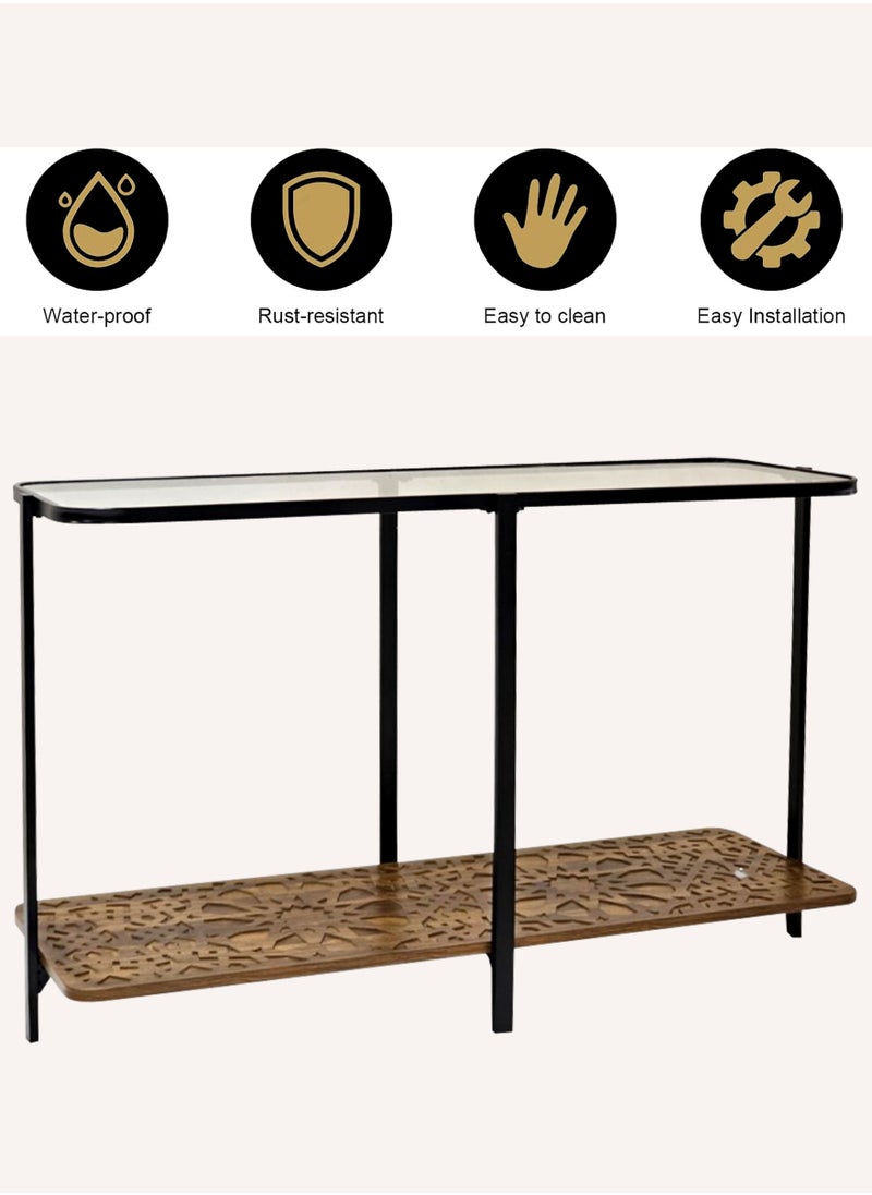 Living - Console Table Glass Top with Storage Shelf 130*80*30 CM - Image 1