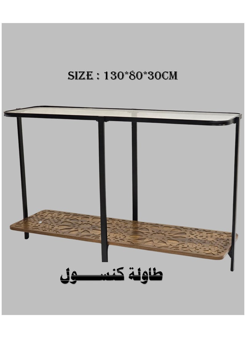 Living - Console Table Glass Top with Storage Shelf 130*80*30 CM - Image 1