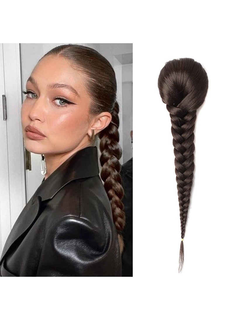 Meiverah 15 Inch Fishbone Braid Ponytail Extensions Women Hairpieces Synthetic Curly Ponytail Fishtail Drawstring Ponytail Clip in Fake Hair 4 