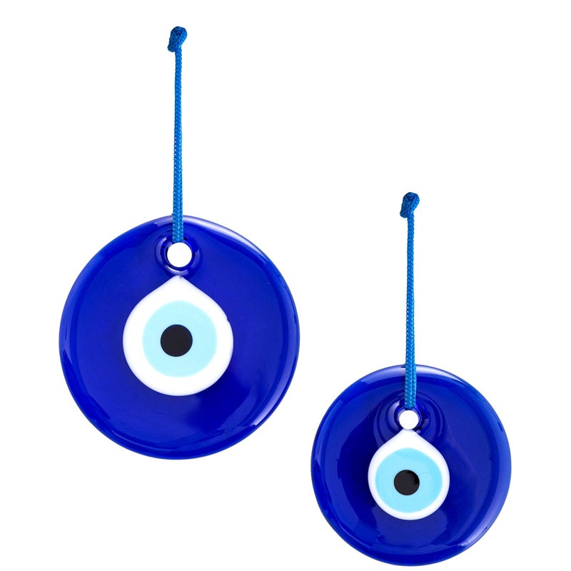 Erbulus Turkish Glass Blue Evil Eye Wall Hanging Ornament  Turkish Nazar Beads  Evil Eye Home Protection Charm Set of 2  Wall Decor Amulet in a Box