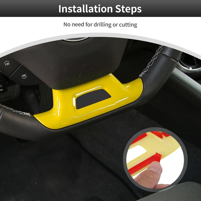 CheroCar for Chevrolet Camaro Steering Button Frame Interior Trim,Control Button Frame Decoration Cover for Chevry Camaro 2017-2026 Tape-On Car Custom Accent Interior Accessories(Yellow) - Image 4