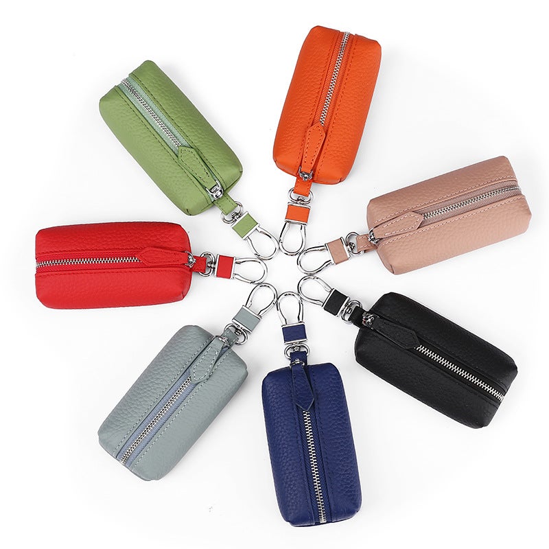 Leather Car Key Bag Men'S Top Layer Cowhide Car Key Case Zipper Keychain Household Keychain Men'S - Image 5