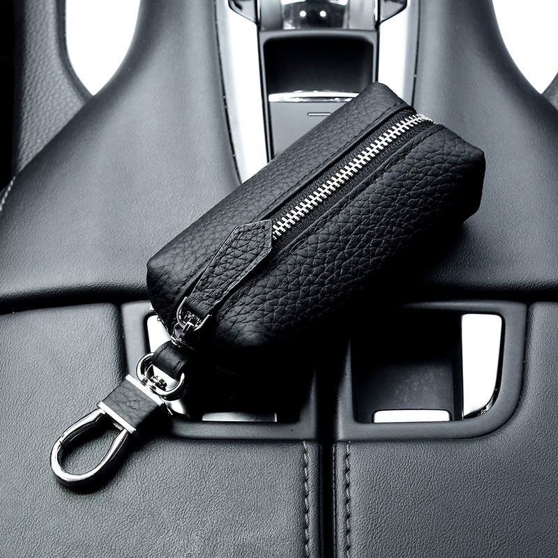 Leather Car Key Bag Men'S Top Layer Cowhide Car Key Case Zipper Keychain Household Keychain Men'S - Image 3