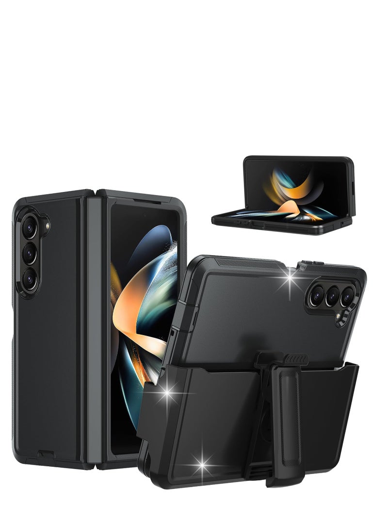 SOLARAE Compatible for Samsung Galxay Z Fold 5 Case with Belt Clip Holster, Military Upgrade Protection, Shockproof Anti-Drop, Swivel Belt Clip Holster Case with Kickstand for Galaxy Z Fold 5(Black) - Image 1