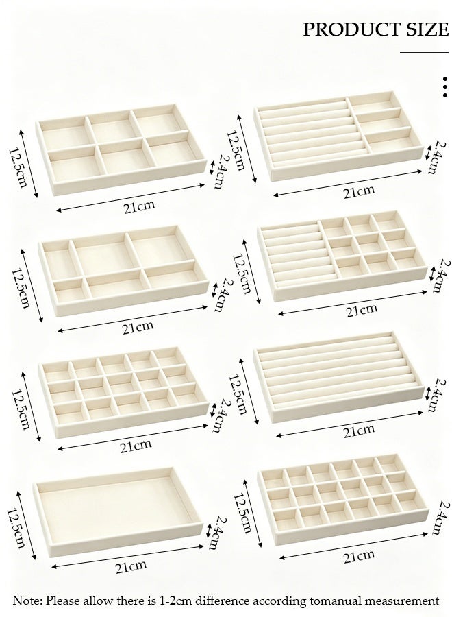 DUNISO 8 Pieces Beige Velvet Jewelry Trays Set, Multi Compartment Drawer Jewelry Organizer for Rings Earrings Necklaces - Image 2