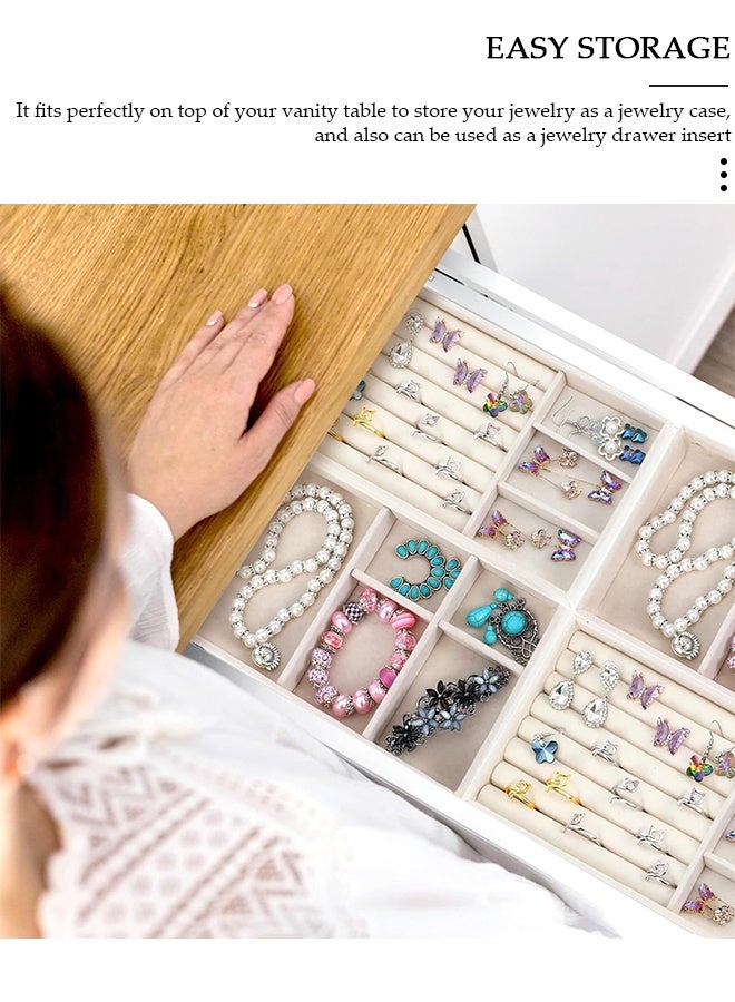 DUNISO 8 Pieces Beige Velvet Jewelry Trays Set, Multi Compartment Drawer Jewelry Organizer for Rings Earrings Necklaces - Image 4
