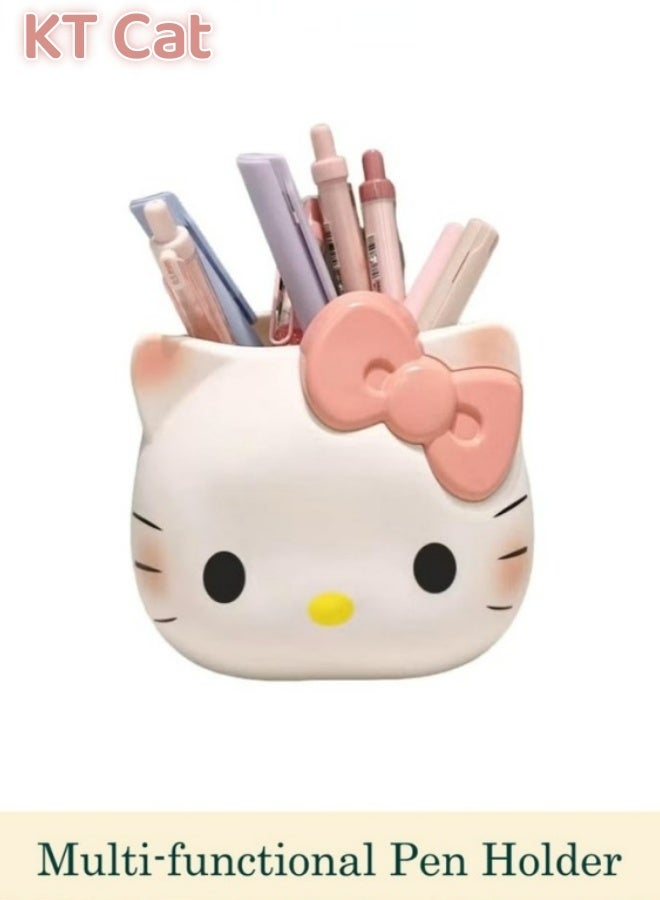 هالو كيتي حامل أقلام رصاص لطيف على شكل قطة من KT، منظم أدوات مكتبية متعدد الوظائف للدراسة، كوب تخزين لوازم مكتبية، حاوية فرش مكياج للمكتب، المنزل، المدرسة، غرفة النوم، منظمات بلاستيكية متينة - Image 1