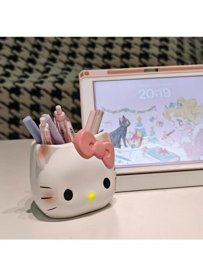 هالو كيتي حامل أقلام رصاص لطيف على شكل قطة من KT، منظم أدوات مكتبية متعدد الوظائف للدراسة، كوب تخزين لوازم مكتبية، حاوية فرش مكياج للمكتب، المنزل، المدرسة، غرفة النوم، منظمات بلاستيكية متينة - Image 4