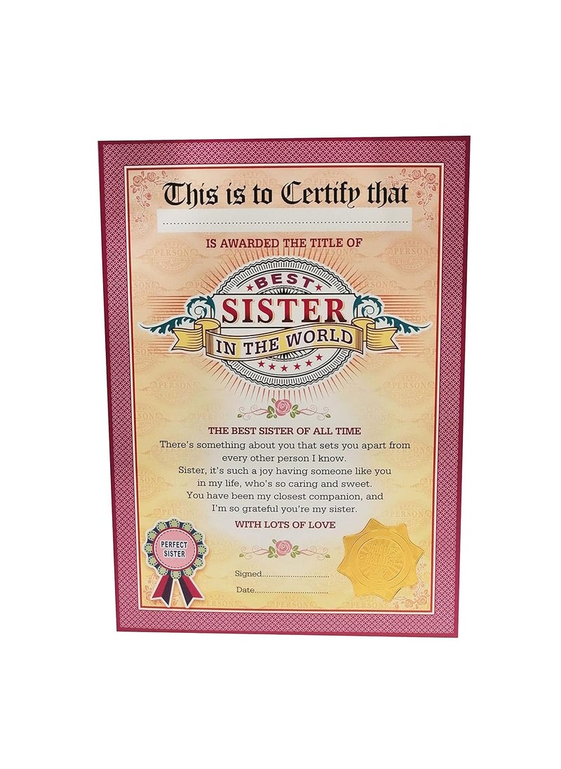 NorthLand - Northland Best Sister in The World Certificate - Unique Gifts for Sister (Size 13.5 x 9.5 in inches). - Image 1