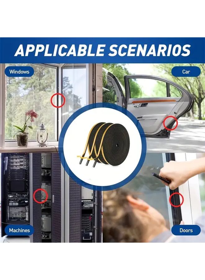 Black Weather Stripping Foam Tape 3 Rolls 15M Total For Door Window Insulation - Image 4