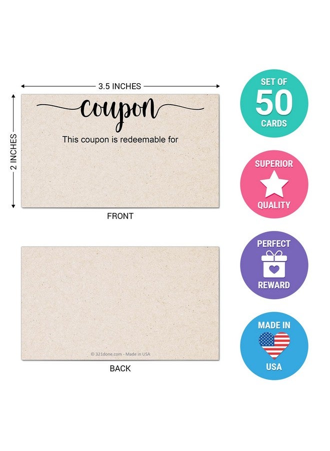 321 دن بطاقات قسائم فارغة باللون البني الفاتح، مقاس 3.5×2 (عبوة من 50 قطعة) صنع في الولايات المتحدة، شهادة هدايا صغيرة يمكنك صنعها بنفسك، قسائم للهدايا، العطلات، بطاقات عيد الحب البسيطة التي يمكن استبدالها بتصميم، ورق سميك، مساحة للتخصيص - Image 2