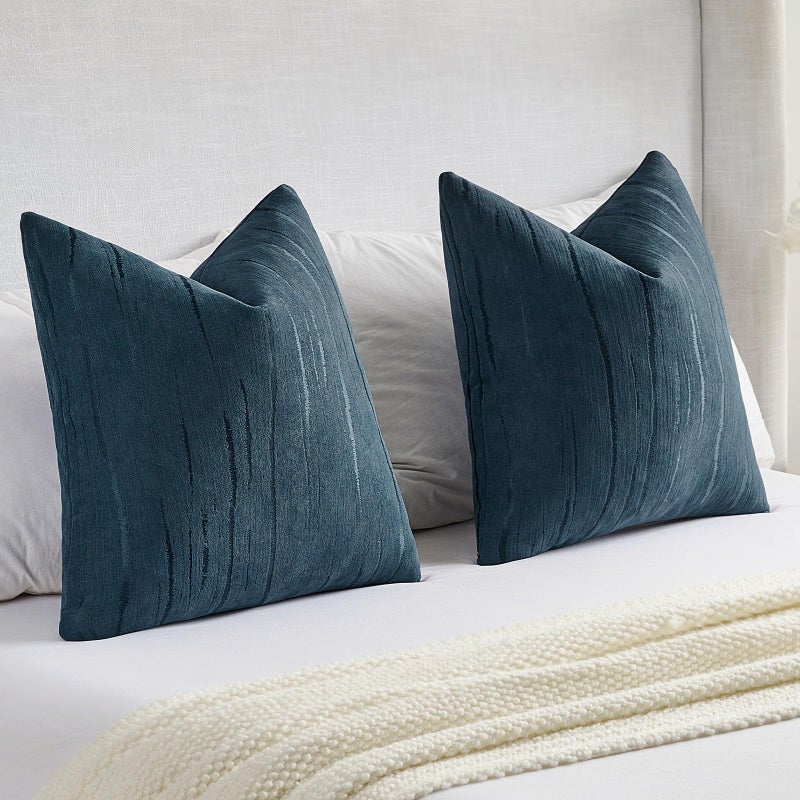 FUTEI Navy Blue Chenille Decorative Throw Pillow Covers 18x18 Inch Set of 2,Soft Embossed Striped Textured Cushion Case,Modern Home Decor for Couch Bed Living Room - Image 5