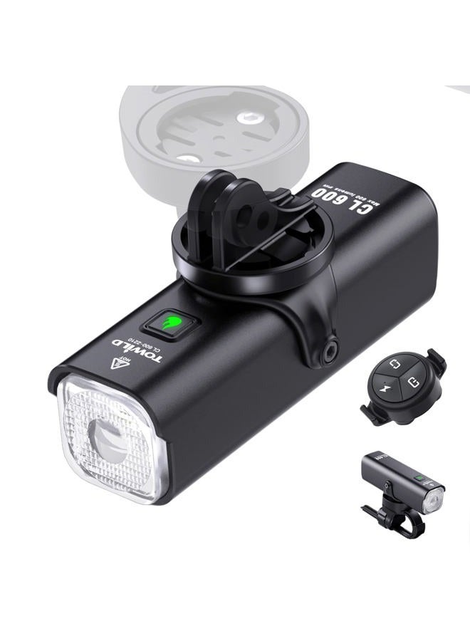 TOWILD CL600 Bike Lights for Night Riding,Compatible with Garmin/GoPro Mount,600 Lumen Bike Headlight,2000mAh Rechargeable Battery,Waterproof Bike Front Light for Commuter Cyclists - Image 1