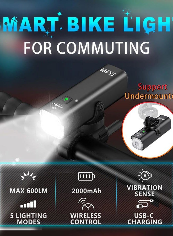 TOWILD CL600 Bike Lights for Night Riding,Compatible with Garmin/GoPro Mount,600 Lumen Bike Headlight,2000mAh Rechargeable Battery,Waterproof Bike Front Light for Commuter Cyclists - Image 5