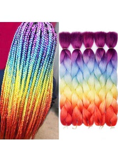 AIDUSA AIDUSA Braiding Hair Ombre Braiding Hair Synthetic Colorful Braiding Hair 4 Tone for Women Rainbow Braiding Hair 5Pcs Twist Crochet Braids 5Pcs Hair Extensions 24 Inch 100g (#60 Rainbow Color) 