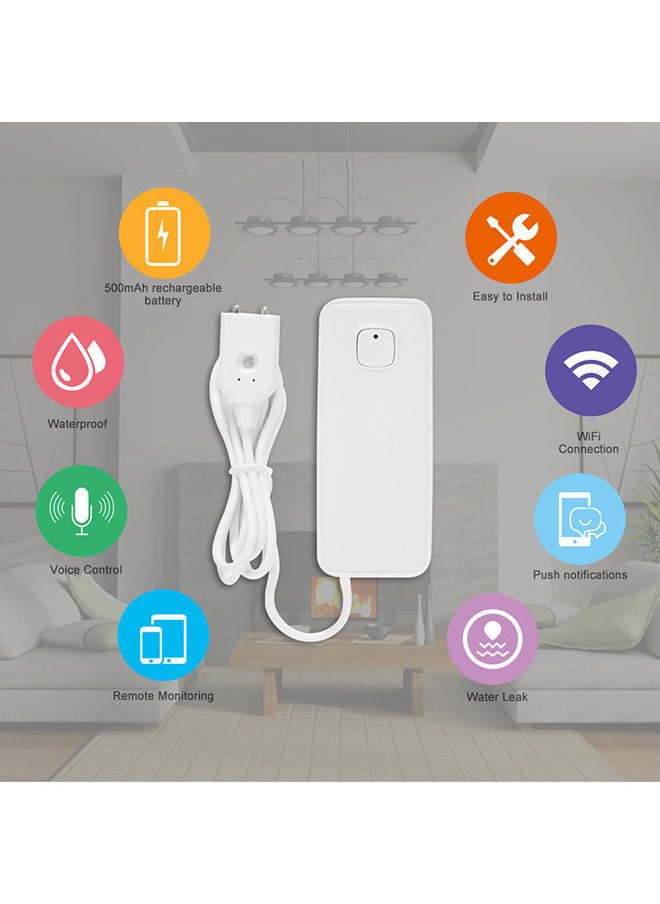 NIBEMINENT - WIFI Water Leak Sensor Intrusion Detector With Alexa Google Home And Built-In Rechargeable Battery White - Image 1