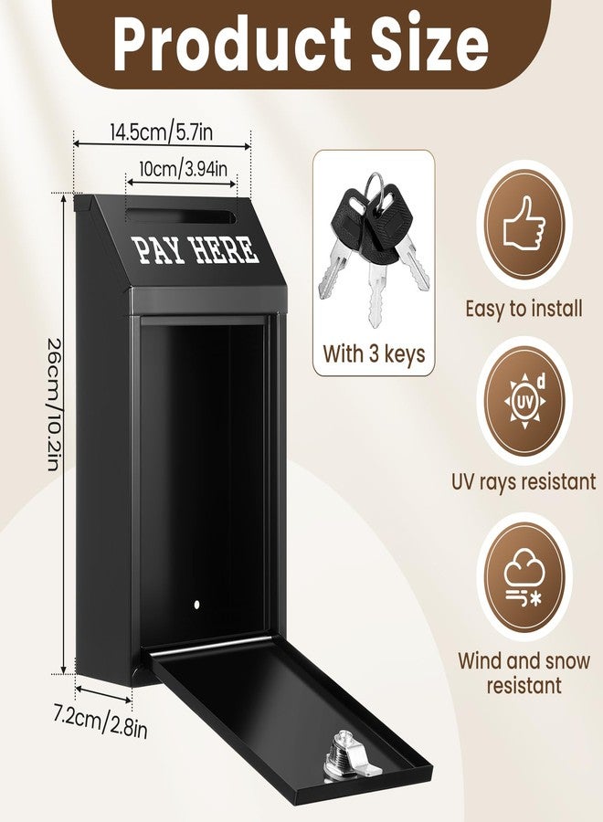 Yaocom Safe Cash Box Money Collection Metal Donation Box with Lock Wall Mount Pre Drilled Mailbox Delivery Ballot for Home Office Outdoor Self Serve Stand(Black,10.2 x 5.7 x 2.8 Inch) - Image 2