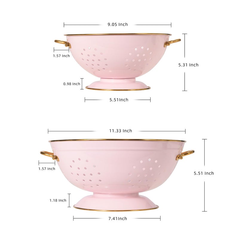 BeFare Metal Colander Set of 2, Strainer Basket with Handles 3.5 & 5 Qt Powder Coated Self-draining Solid Ring Base Metal Large Kitchen Colander Bowel for Pasta Vegetable Fruit (PINK) - Image 2