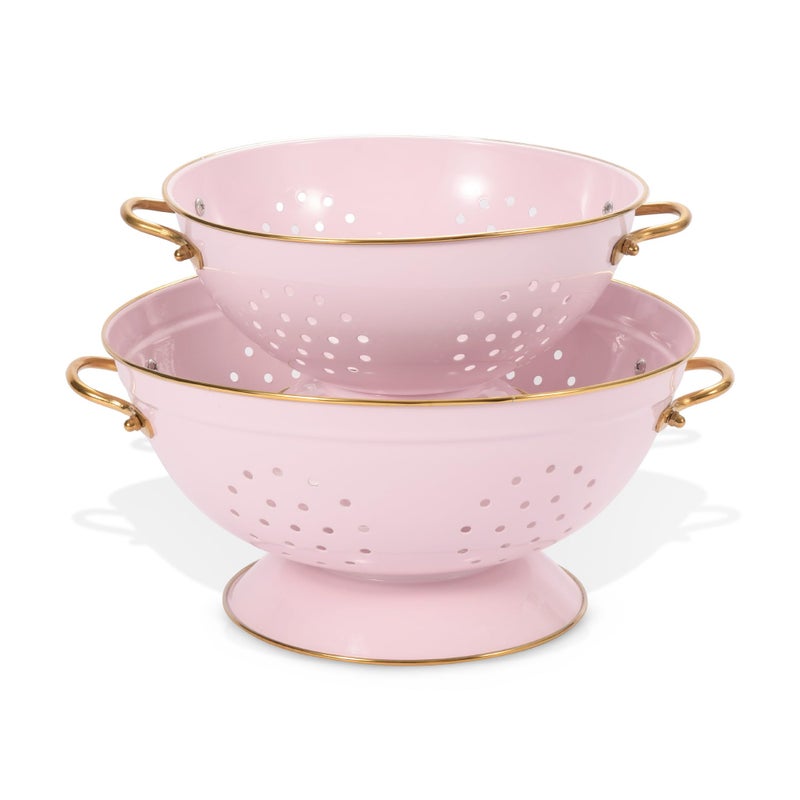 BeFare Metal Colander Set of 2, Strainer Basket with Handles 3.5 & 5 Qt Powder Coated Self-draining Solid Ring Base Metal Large Kitchen Colander Bowel for Pasta Vegetable Fruit (PINK) - Image 1