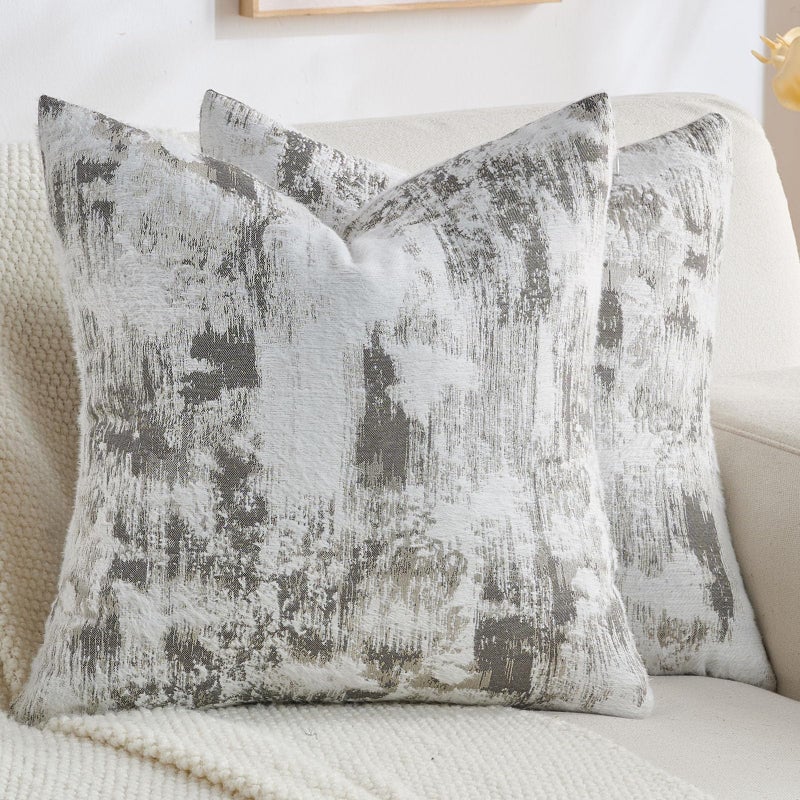 FUTEI Black White Decorative Throw Pillow Covers 18x18 Inch Set of 2,Jacquard Weave Cushion Case in Soft Faux Cashmere,Modern Home Decor for Couch Living Room - Image 1