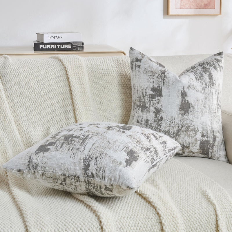 FUTEI Black White Decorative Throw Pillow Covers 18x18 Inch Set of 2,Jacquard Weave Cushion Case in Soft Faux Cashmere,Modern Home Decor for Couch Living Room - Image 5