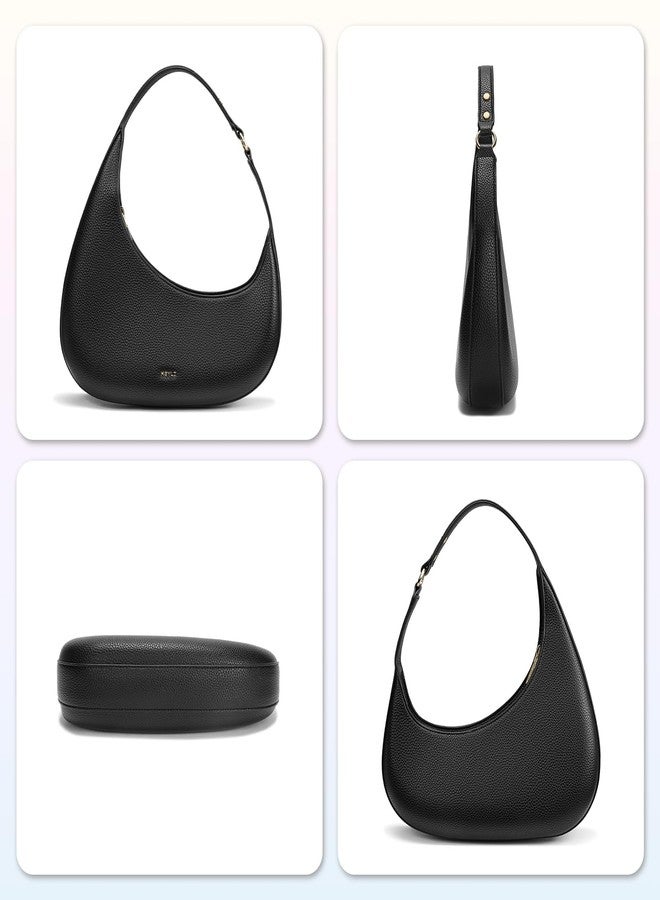 Keyli حقيبة كتف كيلي من بولين حقائب نسائية عصرية غير جلدية بسحاب وحمالة يد حقائب هوبو مزخرفة على شكل هلال سوداء - Image 5