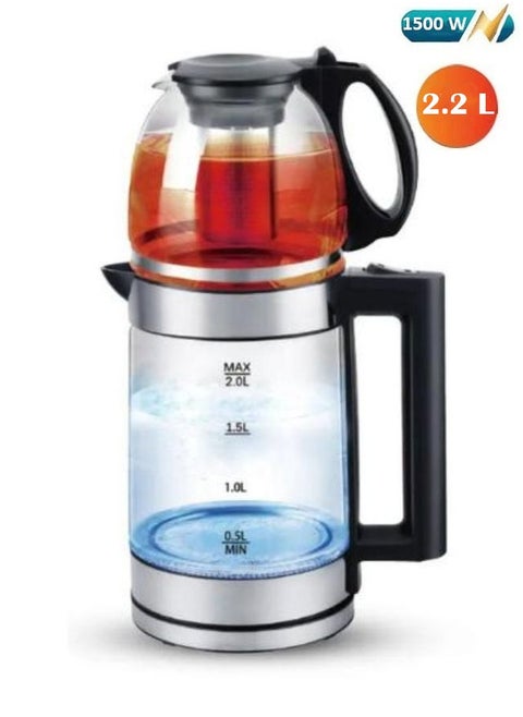Double electric kettle with removable tea filter, capacity 0.8-2.2 liters and power 1500 watts