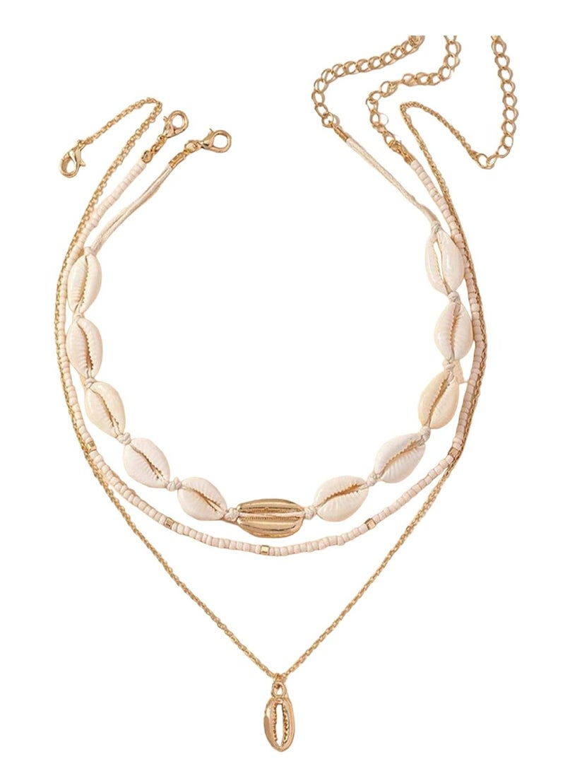 أوزيغالور طقم قلادة من 3 قطع على الطراز البوهيمي البوهيمي بنمط كلاسيكي صيفي من الصدف والخرز للنساء، مجوهرات العطلة الشاطئية. - Image 1