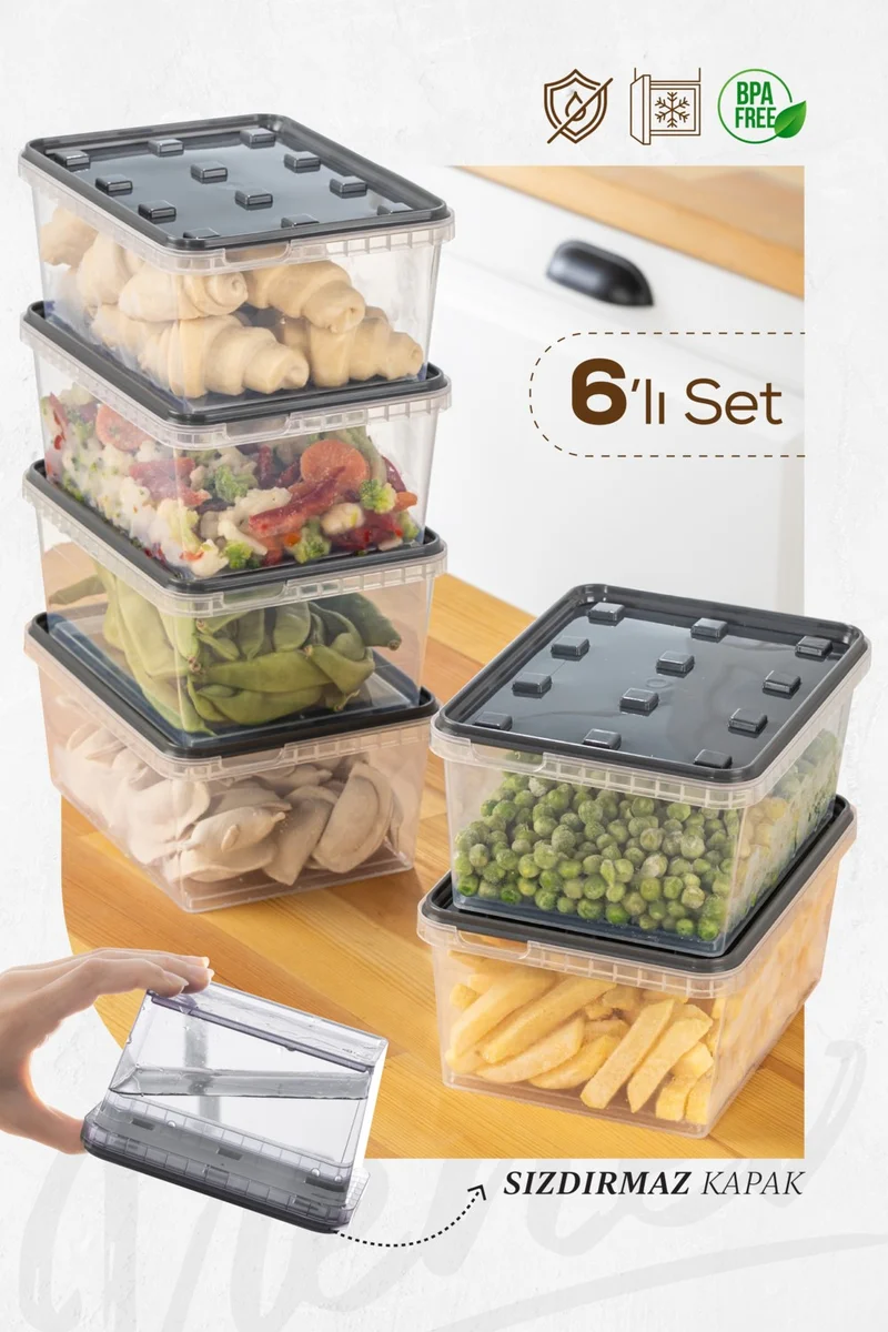 Vienev 6-Pack 1.5 Liter Block Refrigerator and Deep Freezer Leakproof Storage Container Anthracite